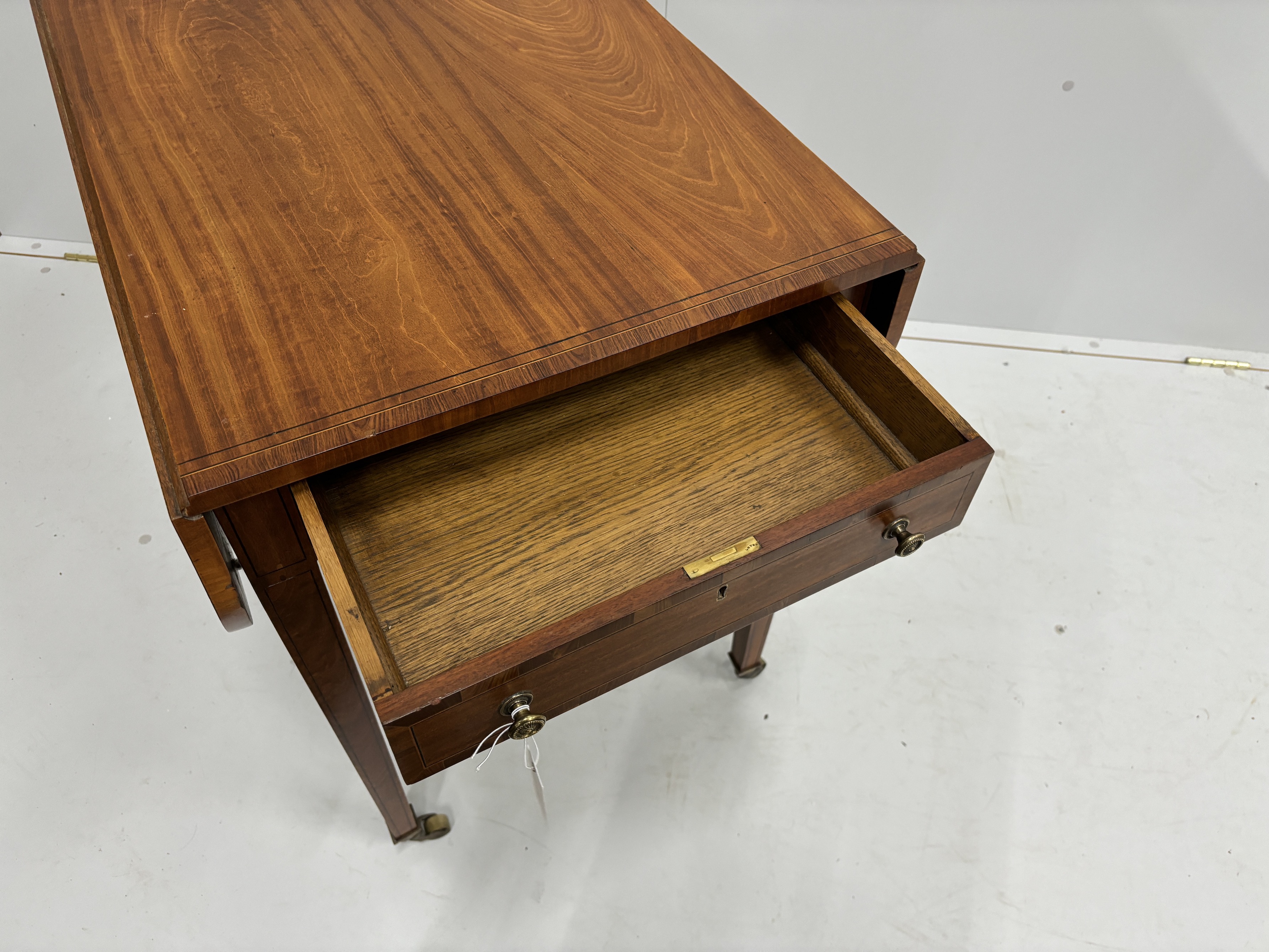 A George III coromandel banded satinwood Pembroke table, width 53cm, depth 76cm, height 73cm